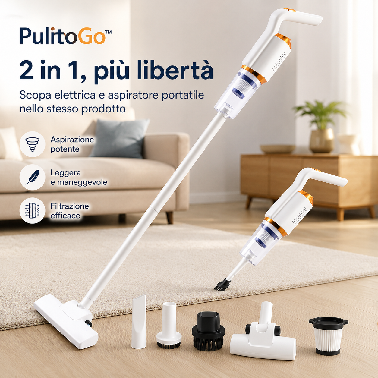 PulitoGo™ — Scopa Elettrica Senza Fili 2 in 1