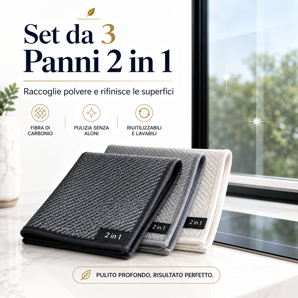 Panni in Fibra di Carbonio 2 in 1 — Set da 3